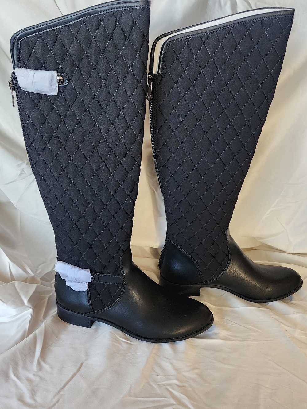 Anne Klein Black Quilted Knee-High Riding Boots